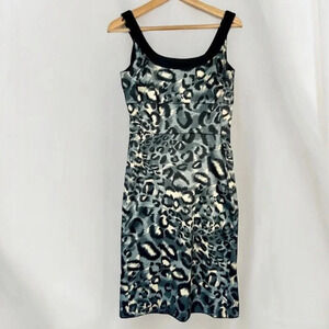 Donna Ricco New York Animal Print Fitted Midi Dress Sleeveless Black Gray Sz 4